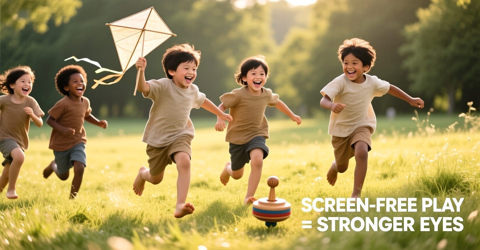 Children playing outdoors, promoting eye health